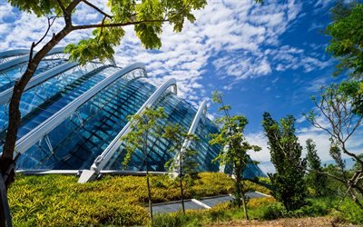 Jardines en la Bah&#237;a, el parque de la naturaleza, de Singapur, de la arquitectura moderna, techo de cristal