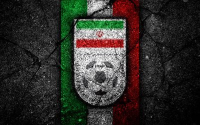 4k, İran futbol takımı, logo, AFC, futbol, asfalt doku, İran, Asya, Asya ulusal futbol takımı, İran Milli Futbol Takımı