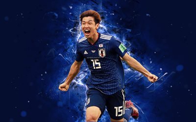 Yuya Osako, 4k, abstract art, Japan National Team, fan art, Osako, soccer, footballers, neon lights, Japanese football team