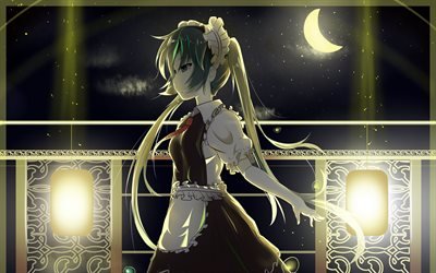 Hatsune Miku, la lune, la nuit, les mangas, les Vocaloid