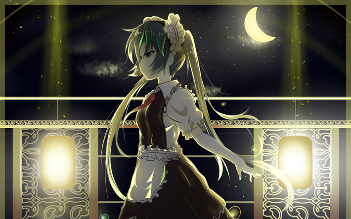 Hatsune Miku, moon, night, manga, Vocaloid