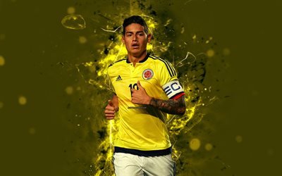 James Rodriguez, 4k, abstract art, Colombia National Team, fan art, Rodriguez, soccer, footballers, neon lights, Colombian football team