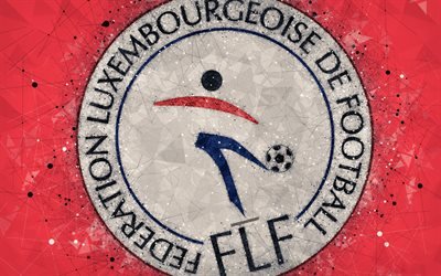 Luxembourg national football team, 4k, geometric art, logo, red abstract background, UEFA, emblem, Luxembourg, football, grunge style, creative art