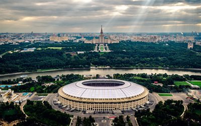 El Estadio de Luzhniki, Mosc&#250;, Universidad Estatal de Mosc&#250;, estadio de f&#250;tbol, estadio deportivo, estadio principal, la Copa del Mundo de 2018, la FIFA, Rusia, paisaje urbano