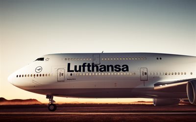 Boeing 747, passenger plane, runway, airfield, Lufthansa, Boeing