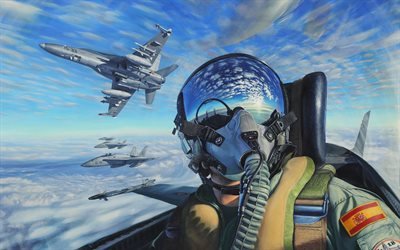 Espa&#241;ol combatientes, McDonnell Douglas FA-18 Hornet, piloto militar, la Fuerza A&#233;rea espa&#241;ola, SPAF, aviones militares