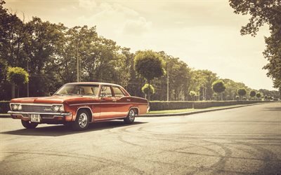 Chevrolet Impala, 4k, retro carros, 1966 carros, rua, velho Impala, Chevrolet