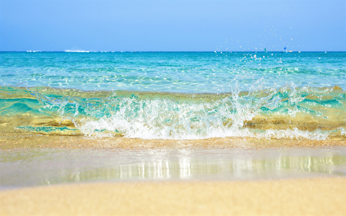 wave, sea, summer, beach, sand, water, seascape, splashing water