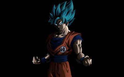 Super Saiyan Blue, Dragon Ball, 4k, art, characters, black background