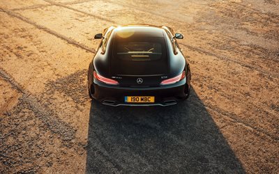 Mercedes-Benz GT C AMG, 2018, nero coup&#233; sportiva, vista posteriore, esterno, nero nuovo GT C, tedesca sport auto di lusso, Mercedes