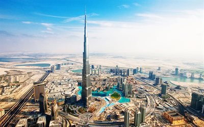 4k, Burj Khalifa, Dubai, panorama, Birleşik Arap Emirlikleri, şehir