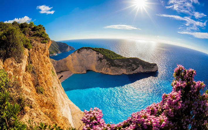 Zakynthos, summer, bay, paradise, sea, cliffs, Greece, Zakynthos Island, Europe