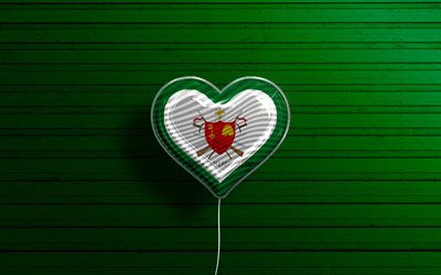 i love magangue, 4k, palloncini realistici, sfondo di legno verde, giorno del magangue, citt&#224; colombiane, bandiera del magangue, colombia, palloncino con bandiera, citt&#224; della colombia, magangue