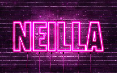Happy Birthday Neilla, 4k, pink neon lights, Neilla name, creative, Neilla Happy Birthday, Neilla Birthday, popular french female names, picture with Neilla name, Neilla