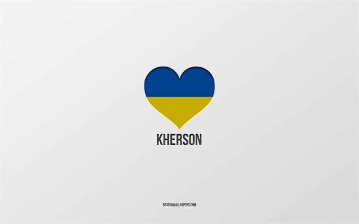 amo kherson, citt&#224; ucraine, giorno di kherson, sfondo grigio, kherson, ucraina, cuore della bandiera ucraina, citt&#224; preferite, love kherson