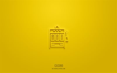 Casino 3d icon, yellow background, 3d symbols, Casino, games icons, 3d icons, Casino sign, games 3d icons