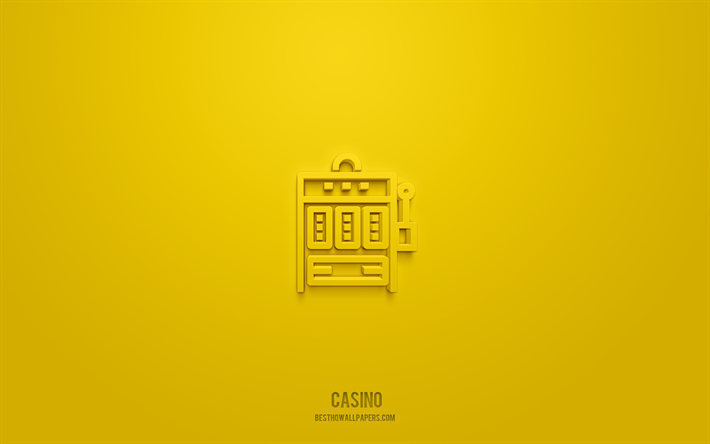 kasino 3d-ikon, gul bakgrund, 3d-symboler, kasino, spelikoner, 3d-ikoner, kasinotecken, spel 3d-ikoner