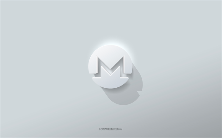 Monero logo, white background, Monero 3d logo, 3d art, Monero, 3d Monero emblem, creative art, Monero emblem