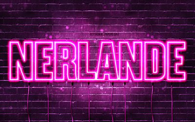 Happy Birthday Nerlande, 4k, pink neon lights, Nerlande name, creative, Nerlande Happy Birthday, Nerlande Birthday, popular french female names, picture with Nerlande name, Nerlande