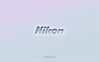 Nikon logo, cut out 3d text, white background, Nikon 3d logo, Nikon emblem, Nikon, embossed logo, Nikon 3d emblem