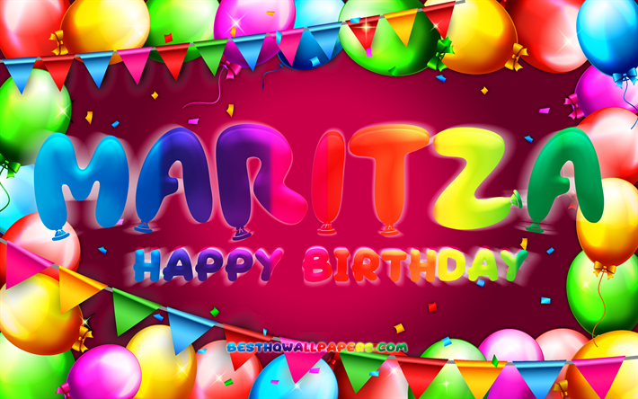 Happy Birthday Maritza, 4k, colorful balloon frame, Maritza name, purple background, Maritza Happy Birthday, Maritza Birthday, popular mexican female names, Birthday concept, Maritza