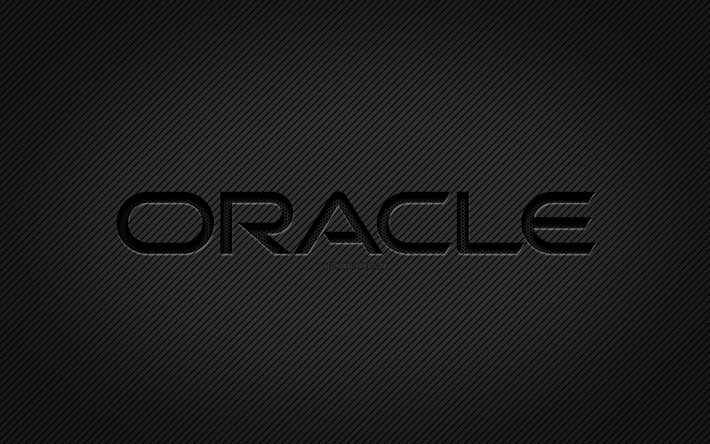Oracle carbon logo, 4k, grunge art, carbon background, creative, Oracle black logo, brands, Oracle logo, Oracle