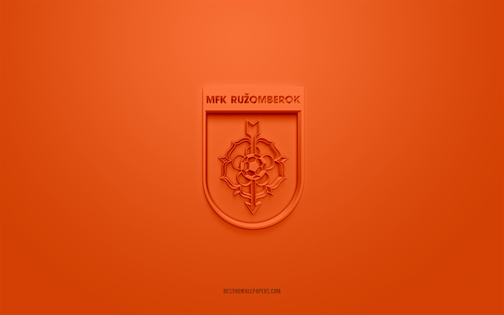 mfk ruzomberok, kreatives 3d-logo, orangefarbener hintergrund, fortuna liga, 3d-emblem, slowakischer fu&#223;ballverein, slowakei, 3d-kunst, fu&#223;ball, mfk ruzomberok 3d-logo