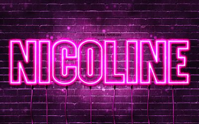 Happy Birthday Nicoline, 4k, pink neon lights, Nicoline name, creative, Nicoline Happy Birthday, Nicoline Birthday, popular french female names, picture with Nicoline name, Nicoline
