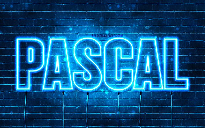Happy Birthday Pascal, 4k, blue neon lights, Pascal name, creative, Pascal Happy Birthday, Pascal Birthday, popular french male names, picture with Pascal name, Pascal
