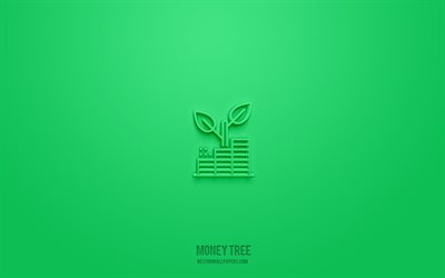 Money tree 3d icon, green background, 3d symbols, Money tree, business icons, 3d icons, Money tree sign, business 3d icons