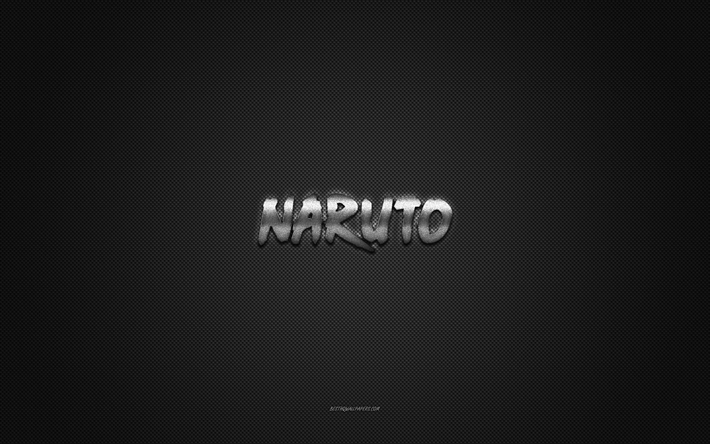 Naruto logo, silver shiny logo, Naruto metal emblem, gray carbon fiber texture, Naruto, brands, creative art, Naruto emblem
