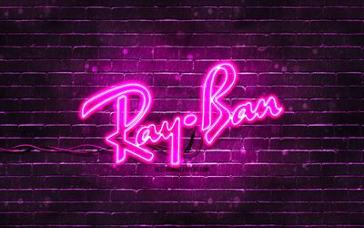 Ray-Ban purple logo, 4k, purple brickwall, Ray-Ban logo, brands, Ray-Ban neon logo, Ray-Ban