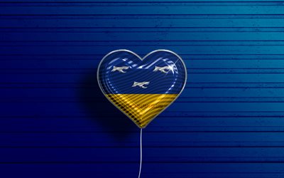 I Love Arapongas, 4k, realistic balloons, blue wooden background, Day of Arapongas, brazilian cities, flag of Arapongas, Brazil, balloon with flag, cities of Brazil, Arapongas flag, Arapongas