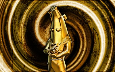 4k, Gold Agent Peely, yellow grunge background, Fortnite, vortex, Fortnite characters, Gold Agent Peely Skin, Fortnite Battle Royale, Gold Agent Peely Fortnite