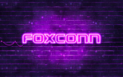 Foxconn violet logo, 4k, violet brickwall, Foxconn logo, brands, Foxconn neon logo, Foxconn