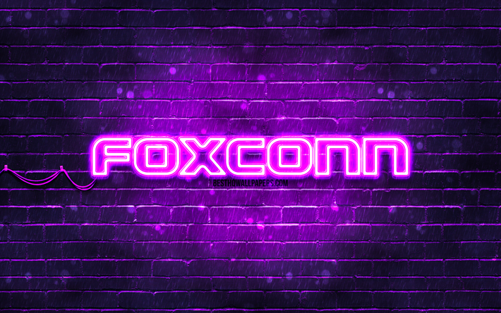 foxconn violeta logotipo, 4k, violeta brickwall, foxconn logotipo, marcas, foxconn neon logotipo, foxconn