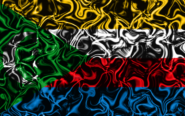 4k, Bandeira de Comores, resumo de fuma&#231;a, &#193;frica, s&#237;mbolos nacionais, Comores bandeira, Arte 3D, Comores 3D bandeira, criativo, Pa&#237;ses da &#225;frica, Comores