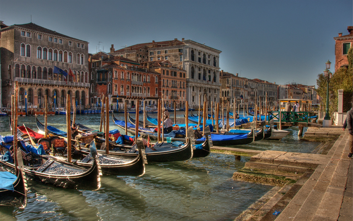Venise, le matin, le lever du soleil, bateaux, belle ville, le tourisme, l&#39;Italie