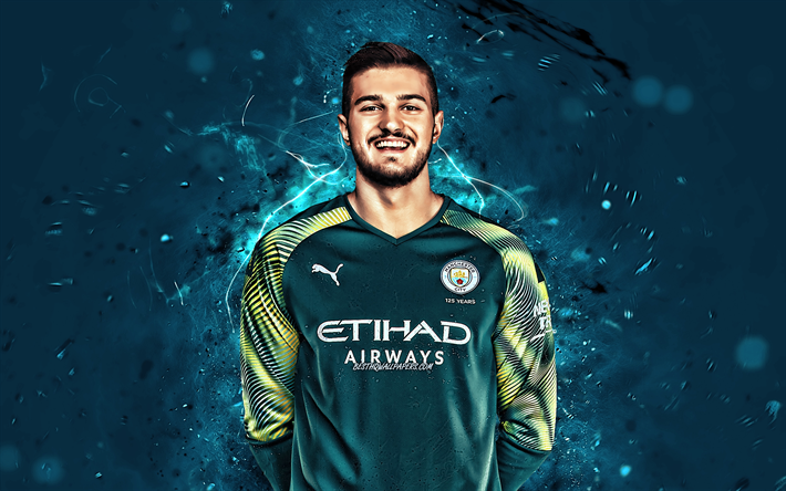 Arijanet Muric, season 2019-2020, Kosovan footballers, goalkeeper, Manchester City FC, neon lights, Arijanet Anan Muric, soccer, Premier League, football, Man City