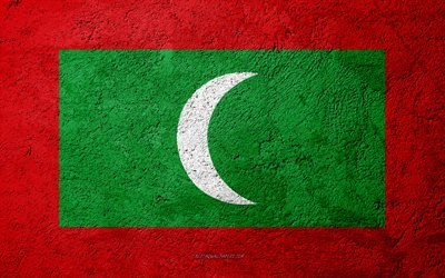 Flag of Maldives, concrete texture, stone background, Maldives flag, Asia, Maldives, flags on stone