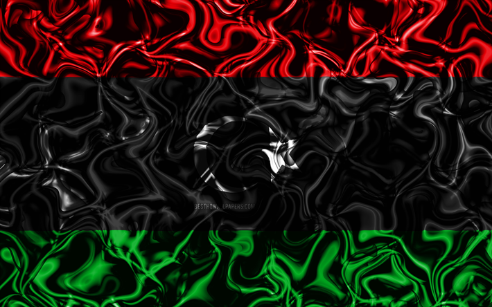 4k, Flaggan i Libyen, sammanfattning r&#246;k, Afrika, nationella symboler, Libyens flagga, 3D-konst, Libyen 3D-flagga, kreativa, Afrikanska l&#228;nder, Libyen