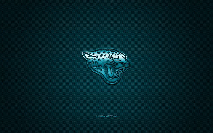 Jacksonville Jaguar, Amerikan Futbol Kul&#252;b&#252;, NFL, mavi logo, mavi karbon fiber arka plan, Amerikan Futbolu, Jacksonville, Florida, ABD Ulusal Futbol Ligi, Jacksonville Jaguar logosu