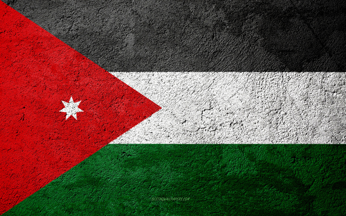 Flag of Jordan, concrete texture, stone background, Jordan flag, Asia, Jordan, flags on stone