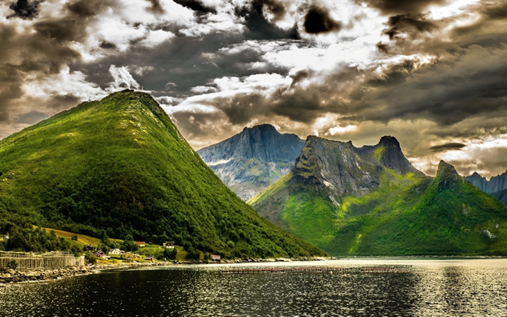 Norja, kes&#228;ll&#228;, kaunis luonto, vuoret, fjord, HDR, Euroopassa, Norjan luonto