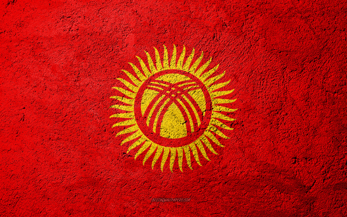 Flag of Kyrgyzstan, concrete texture, stone background, Kyrgyzstan flag, Asia, Kyrgyzstan, flags on stone