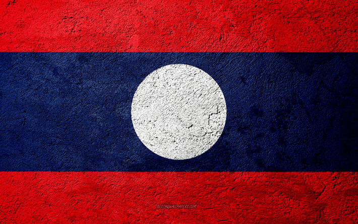 Flag of Laos, concrete texture, stone background, Laos flag, Asia, Laos, flags on stone