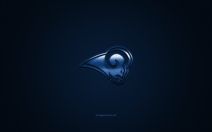 Los Angeles Rams, American football club, NFL, blue logo, blue carbon fiber background, american football, Los Angeles, California, USA, National Football League, Los Angeles Rams logo