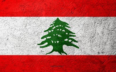 Flag of Lebanon, concrete texture, stone background, Lebanon flag, Asia, Lebanon, flags on stone