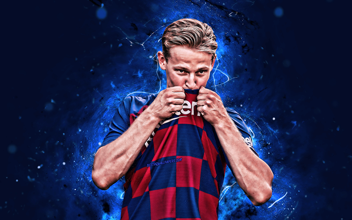 4k, Frenkie de Jong, Barcelona FC, 2019, Hollandalı futbolcular, LaLiga, orta saha Oyuncusu, Barca, De Jong, UEFA Şampiyonlar Ligi, İspanya, CBULY, futbol, neon ışıkları, Frenkie de Jong 4K