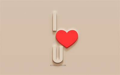 أنا أحبك, 3d الجص الحروف, الفن 3d, الحب المفاهيم, الحجر الخلفية, قلب أحمر, أنا أحب U